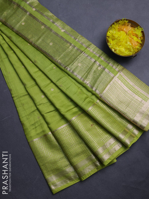 Semi chanderi saree lime green and green with allover zari woven buttas and long zari woven border