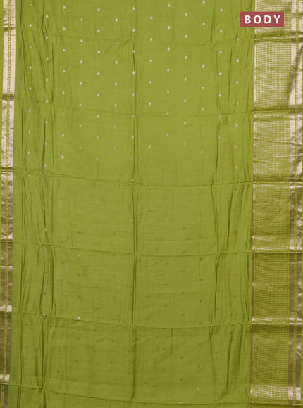Semi chanderi saree lime green and green with allover zari woven buttas and long zari woven border