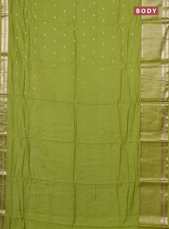 Semi chanderi saree lime green and green with allover zari woven buttas and long zari woven border