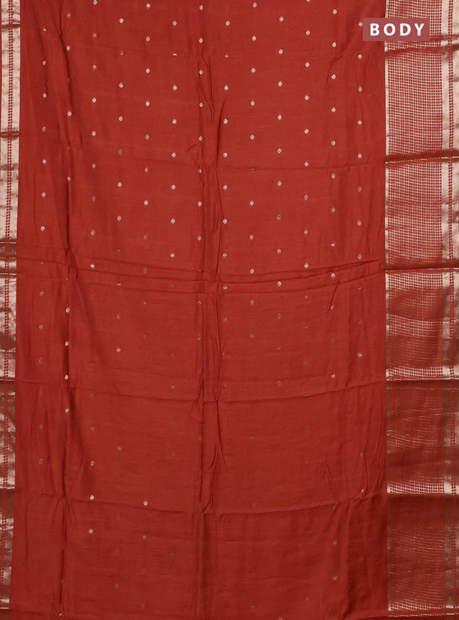 Semi chanderi saree rust shade and deep wine with allover zari woven buttas and long zari woven border
