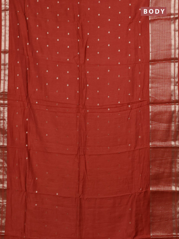 Semi chanderi saree rust shade and deep wine with allover zari woven buttas and long zari woven border