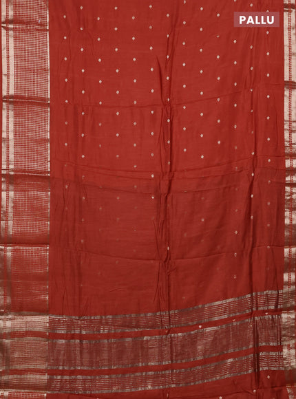 Semi chanderi saree rust shade and deep wine with allover zari woven buttas and long zari woven border