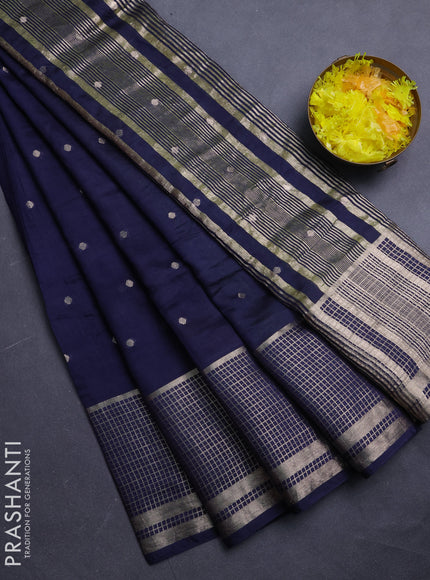 Semi chanderi saree navy blue and lime green with allover zari woven buttas and long zari woven border