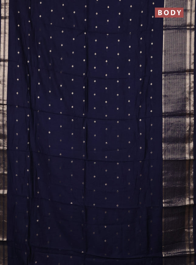 Semi chanderi saree navy blue and lime green with allover zari woven buttas and long zari woven border