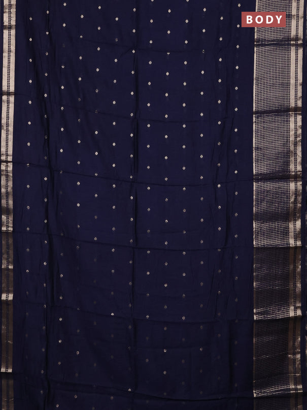 Semi chanderi saree navy blue and lime green with allover zari woven buttas and long zari woven border