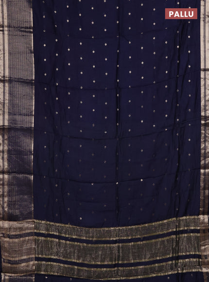 Semi chanderi saree navy blue and lime green with allover zari woven buttas and long zari woven border