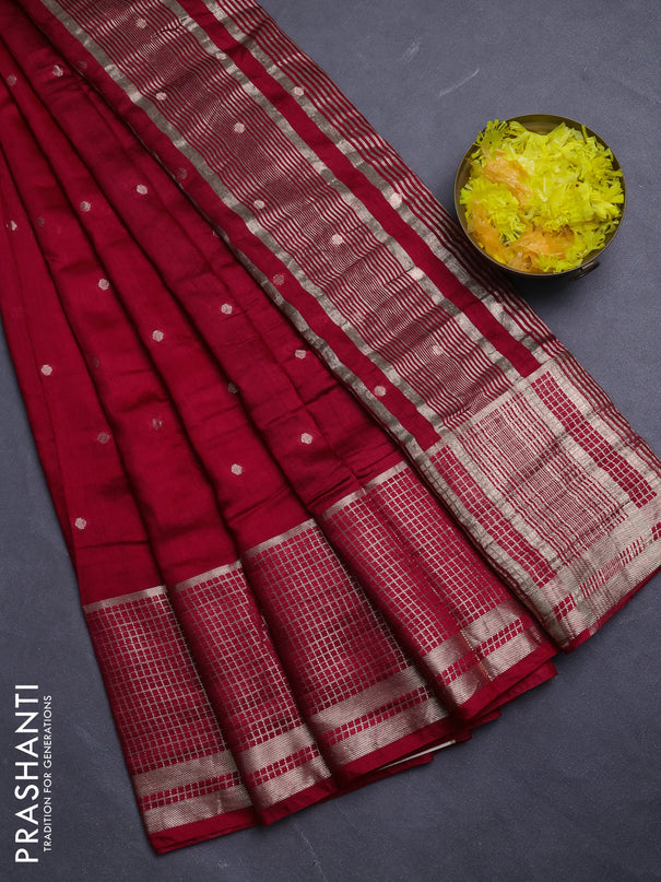 Semi chanderi saree red and green with allover zari woven buttas and long zari woven border