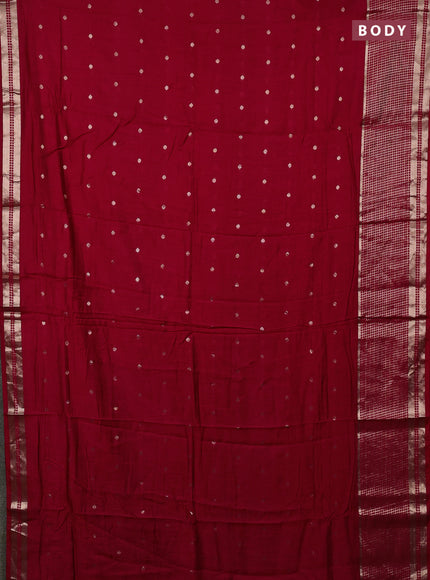Semi chanderi saree red and green with allover zari woven buttas and long zari woven border