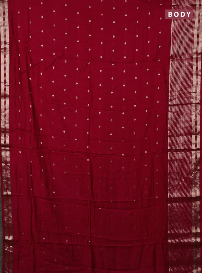 Semi chanderi saree red and green with allover zari woven buttas and long zari woven border