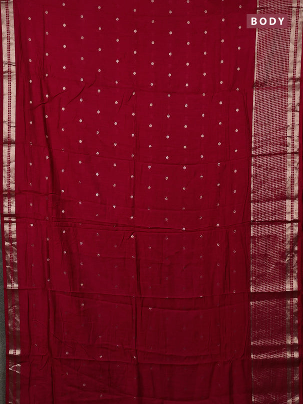 Semi chanderi saree red and green with allover zari woven buttas and long zari woven border