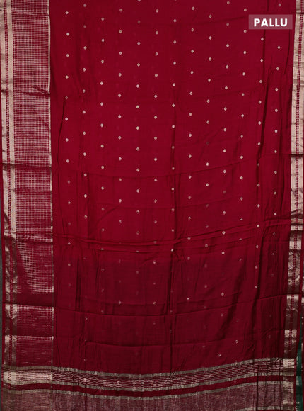 Semi chanderi saree red and green with allover zari woven buttas and long zari woven border
