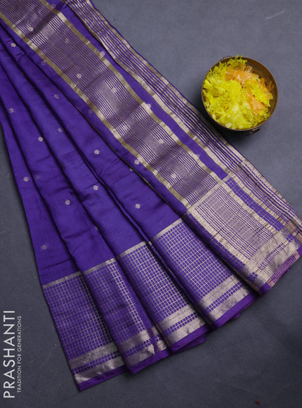 Semi chanderi saree violet and light green with allover zari woven buttas and long zari woven border