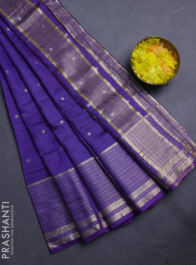 Semi chanderi saree violet and light green with allover zari woven buttas and long zari woven border
