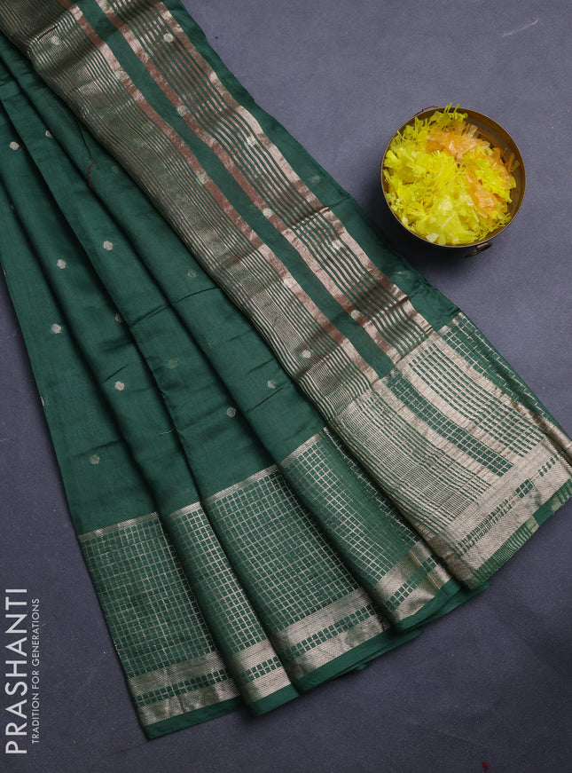 Semi chanderi saree green and red with allover zari woven buttas and long zari woven border