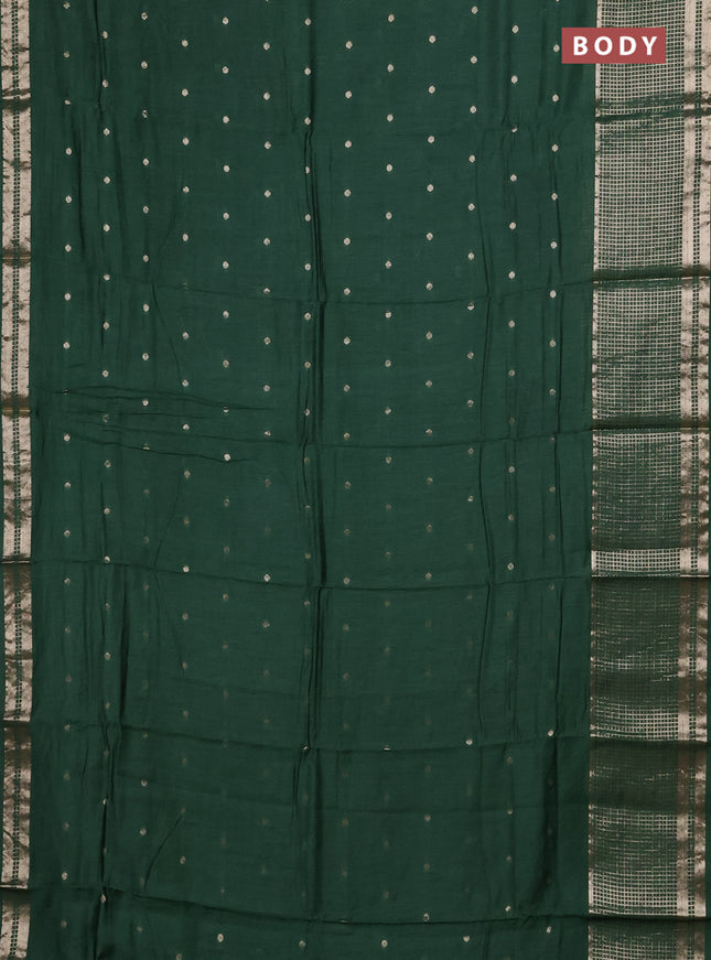 Semi chanderi saree green and red with allover zari woven buttas and long zari woven border