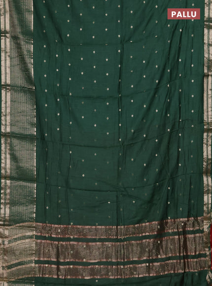 Semi chanderi saree green and red with allover zari woven buttas and long zari woven border