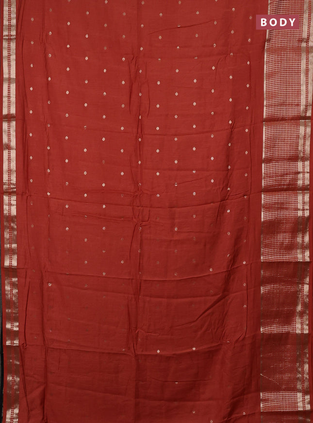 Semi chanderi saree rust shade and black with allover zari woven buttas and long zari woven border