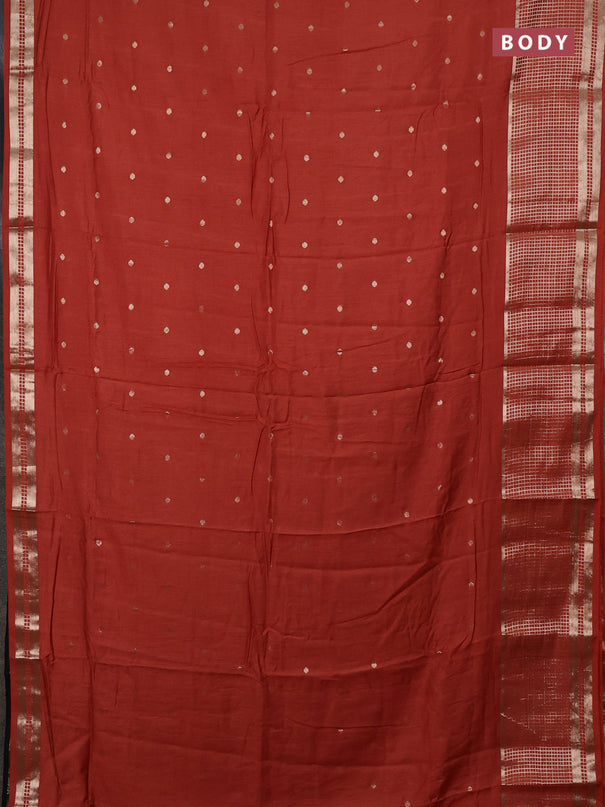 Semi chanderi saree rust shade and black with allover zari woven buttas and long zari woven border