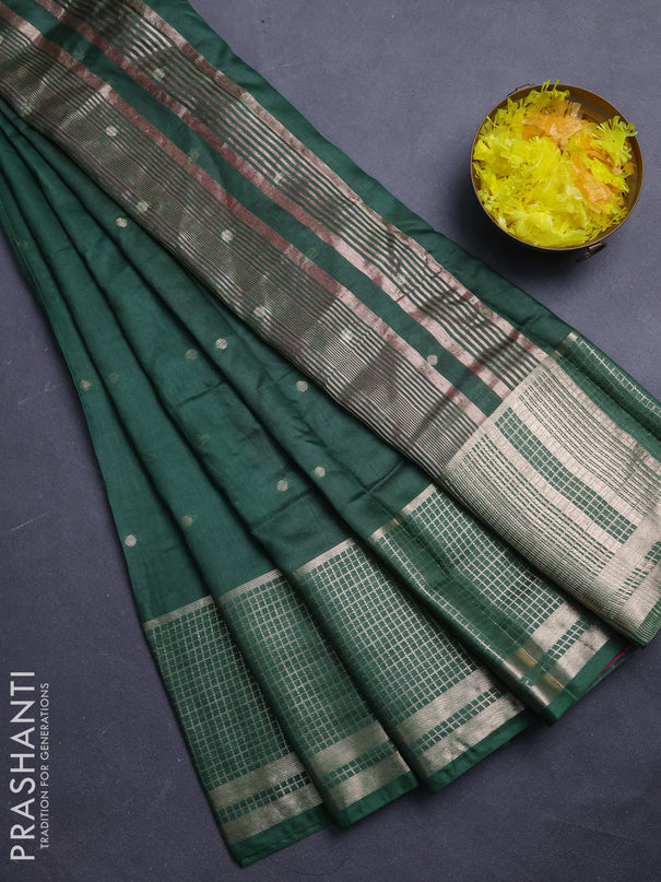 Semi chanderi saree green and light pink with allover zari woven buttas and long zari woven border