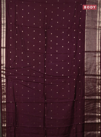 Semi chanderi saree deep wine and rust shade with allover zari woven buttas and long zari woven border