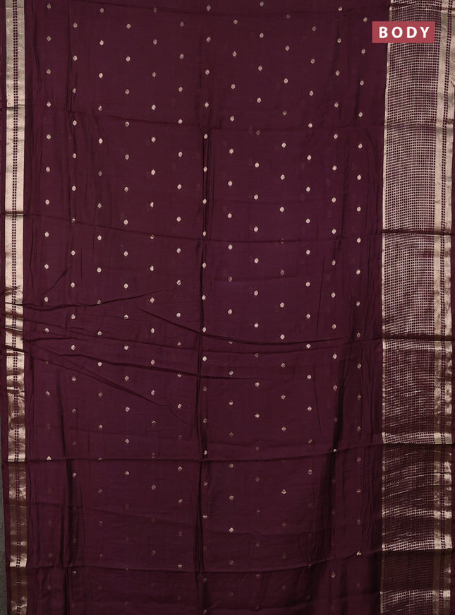 Semi chanderi saree deep wine and rust shade with allover zari woven buttas and long zari woven border