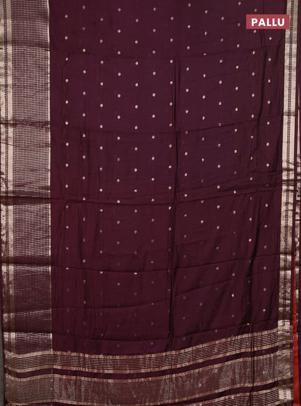 Semi chanderi saree deep wine and rust shade with allover zari woven buttas and long zari woven border