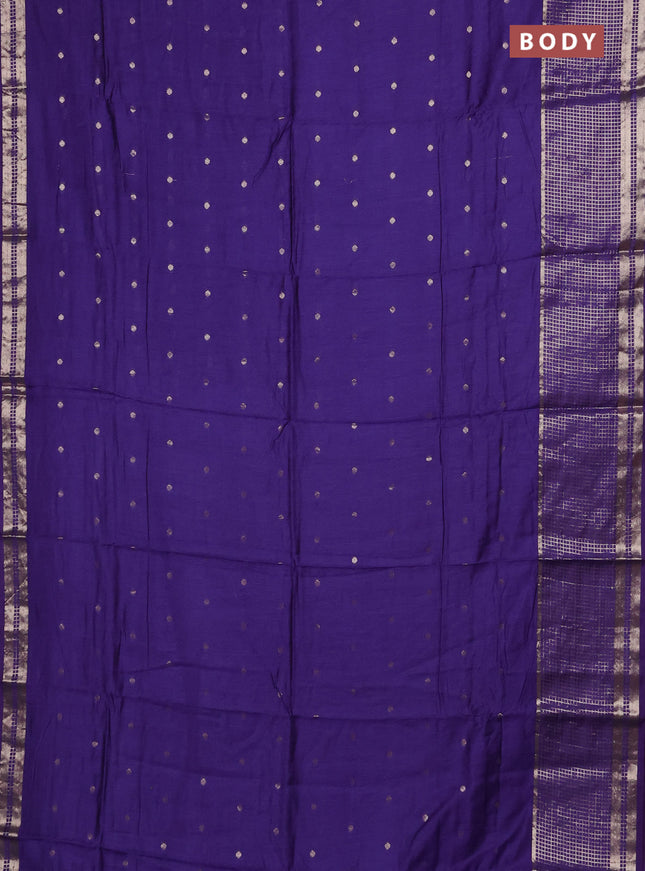 Semi chanderi saree violet and light green with allover zari woven buttas and long zari woven border
