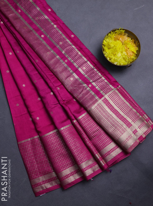Semi chanderi saree pink and violet with allover zari woven buttas and long zari woven border