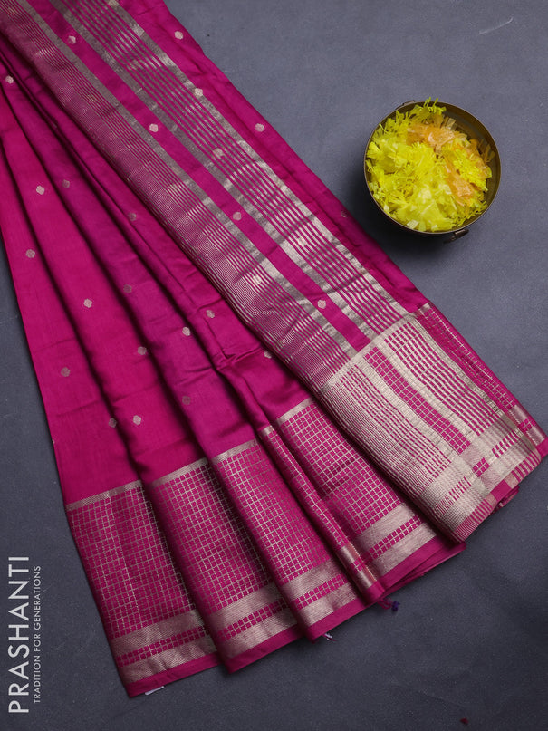 Semi chanderi saree pink and violet with allover zari woven buttas and long zari woven border