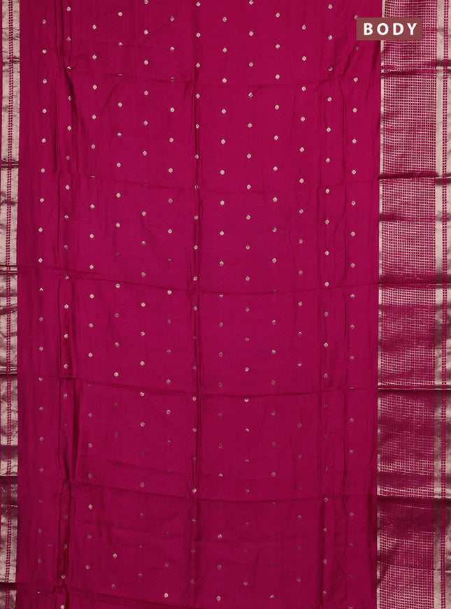 Semi chanderi saree pink and violet with allover zari woven buttas and long zari woven border