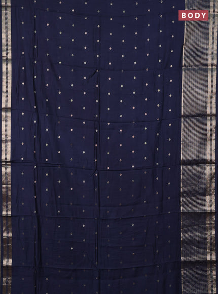 Semi chanderi saree navy blue and violet with allover zari woven buttas and long zari woven border
