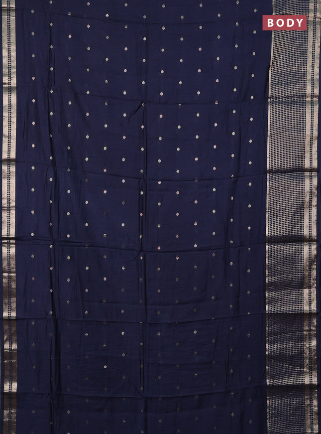 Semi chanderi saree navy blue and violet with allover zari woven buttas and long zari woven border