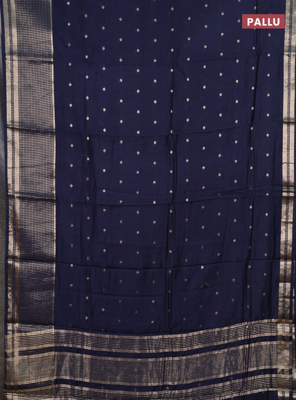 Semi chanderi saree navy blue and violet with allover zari woven buttas and long zari woven border