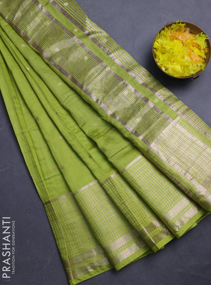 Semi chanderi saree light green and violet with allover zari woven buttas and long zari woven border
