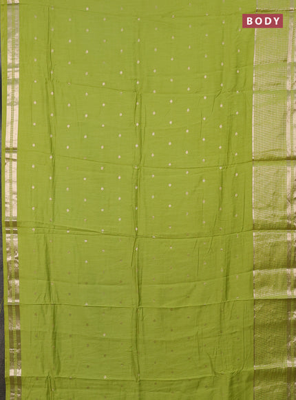 Semi chanderi saree light green and violet with allover zari woven buttas and long zari woven border