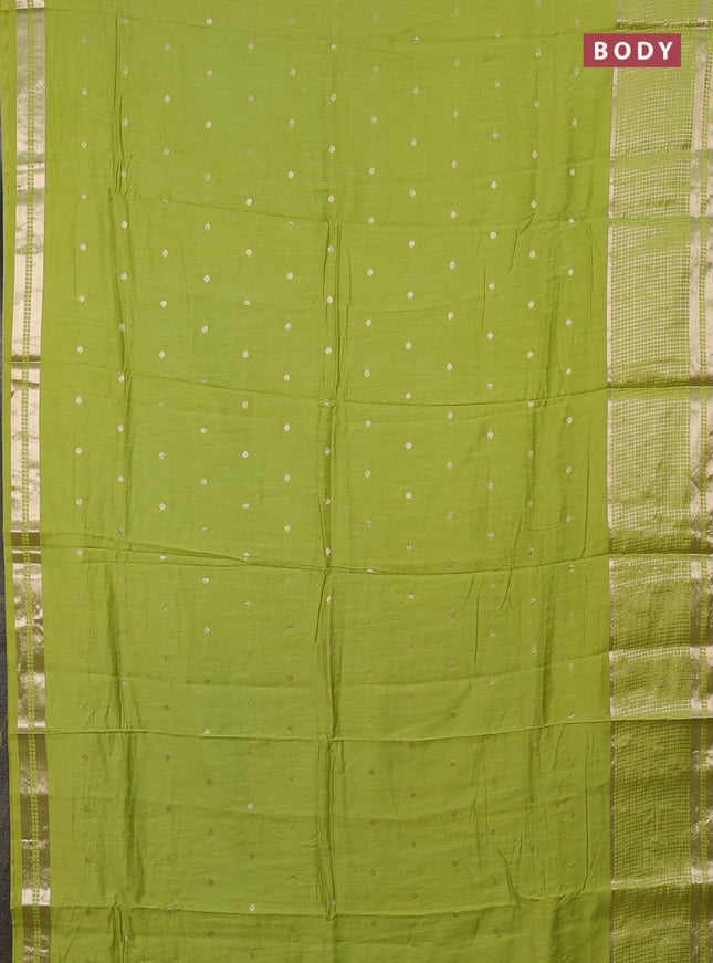 Semi chanderi saree light green and violet with allover zari woven buttas and long zari woven border