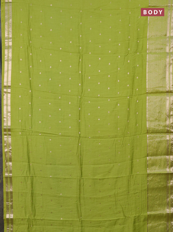Semi chanderi saree light green and violet with allover zari woven buttas and long zari woven border