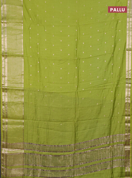 Semi chanderi saree light green and violet with allover zari woven buttas and long zari woven border