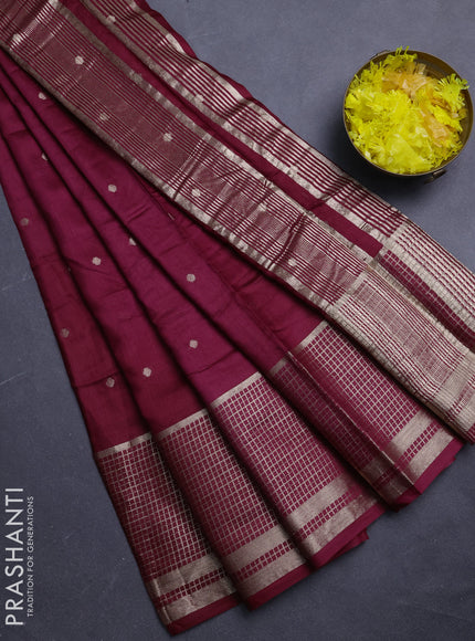 Semi chanderi saree deep wine and green with allover zari woven buttas and long zari woven border