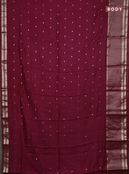 Semi chanderi saree deep wine and green with allover zari woven buttas and long zari woven border