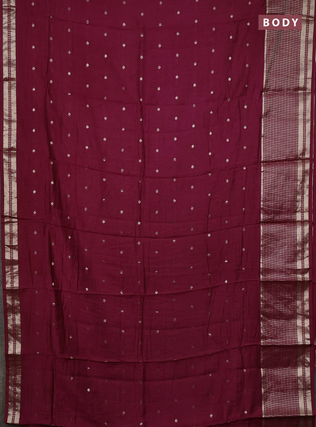 Semi chanderi saree deep wine and green with allover zari woven buttas and long zari woven border