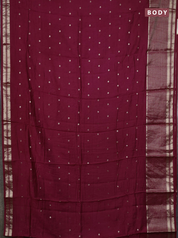 Semi chanderi saree deep wine and green with allover zari woven buttas and long zari woven border