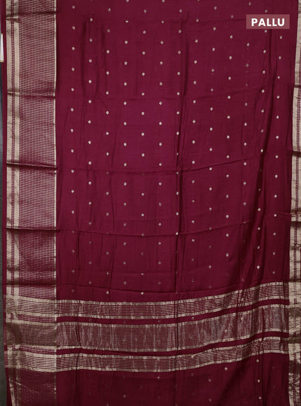 Semi chanderi saree deep wine and green with allover zari woven buttas and long zari woven border