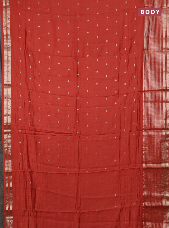 Semi chanderi saree rust shade and deep wine with allover zari woven buttas and long zari woven border
