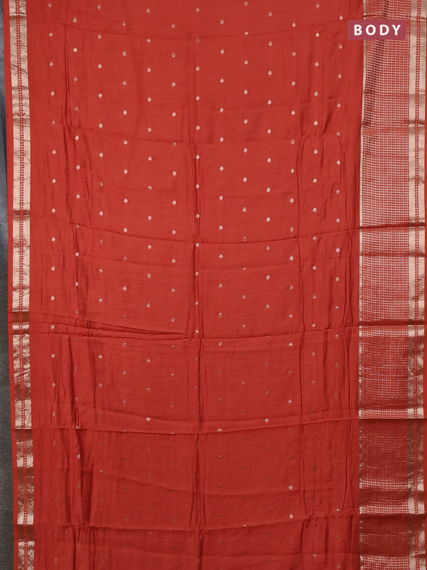 Semi chanderi saree rust shade and deep wine with allover zari woven buttas and long zari woven border