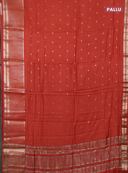 Semi chanderi saree rust shade and deep wine with allover zari woven buttas and long zari woven border