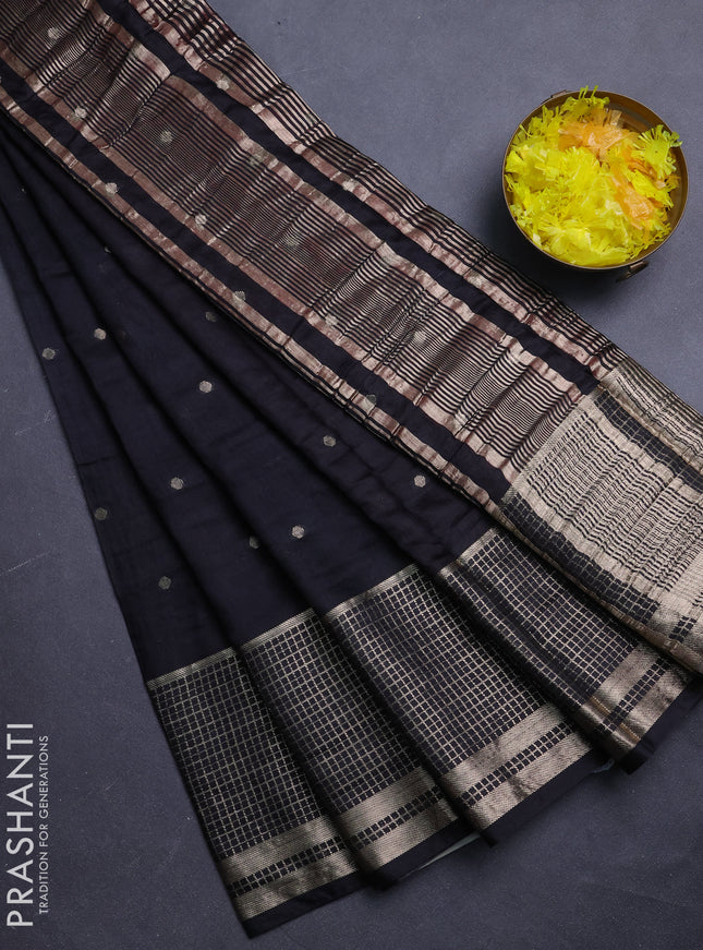 Semi chanderi saree black and red with allover zari woven buttas and long zari woven border