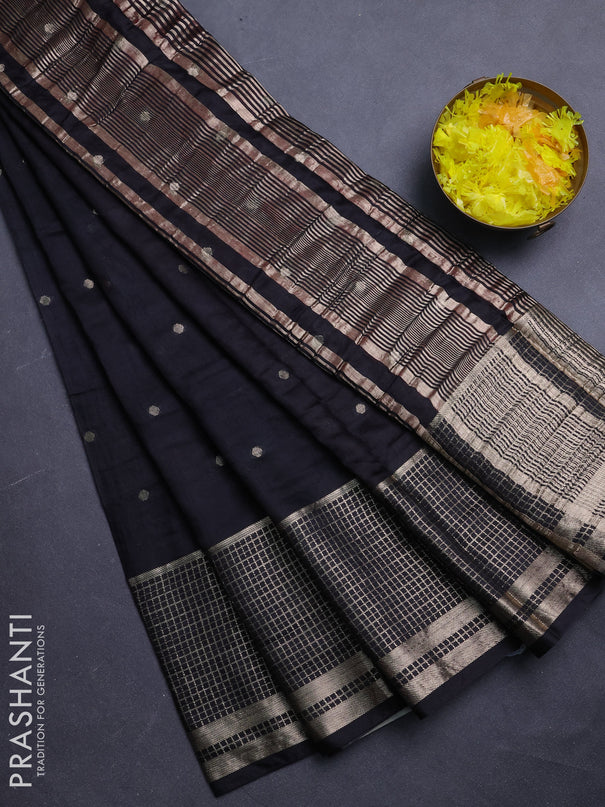 Semi chanderi saree black and red with allover zari woven buttas and long zari woven border