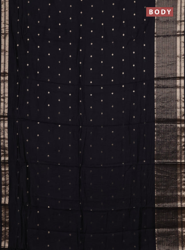 Semi chanderi saree black and red with allover zari woven buttas and long zari woven border