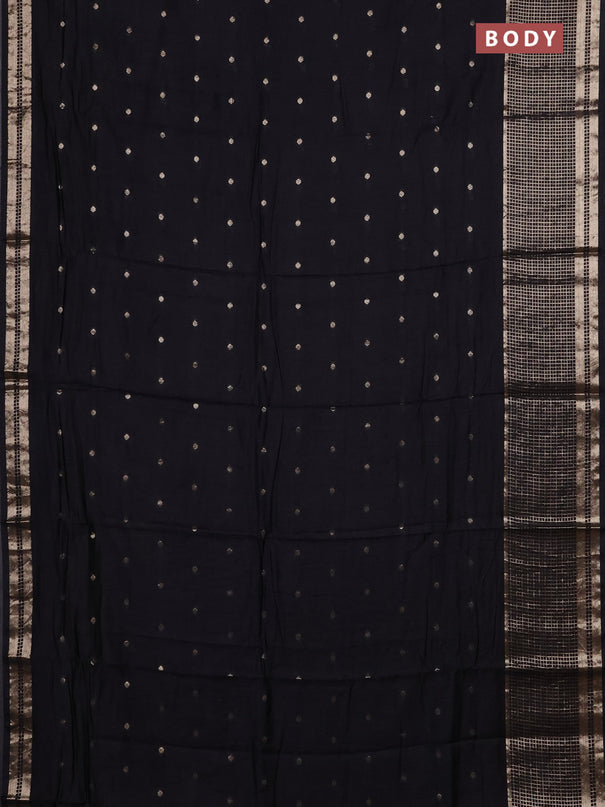 Semi chanderi saree black and red with allover zari woven buttas and long zari woven border